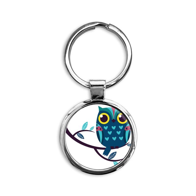 Dark Teal Owl Circle Keychain