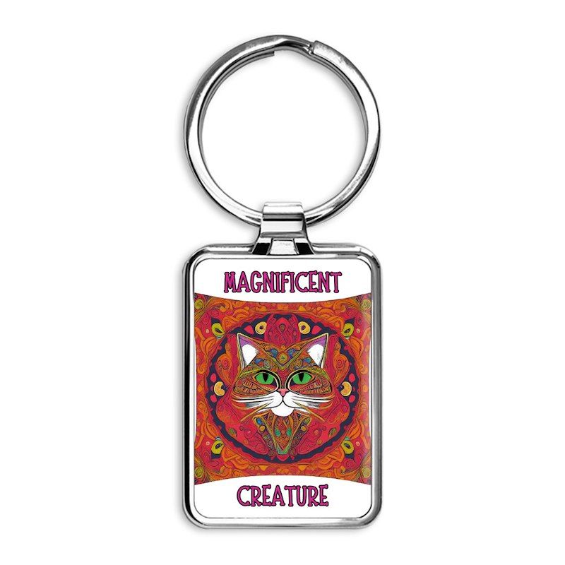 Beautiful, Colorful, Bohemian Cat   Rectangle Keychain