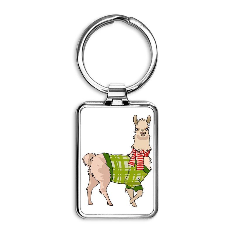 Christmas Llama Rectangle Keychain