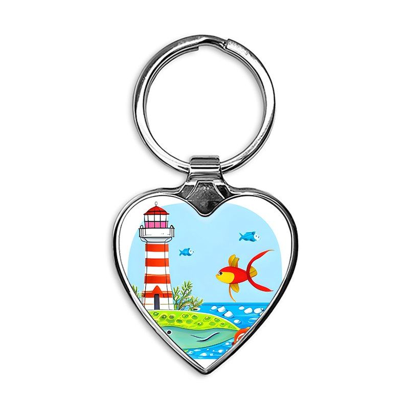 Lighthouse Beach Life Heart Keychain
