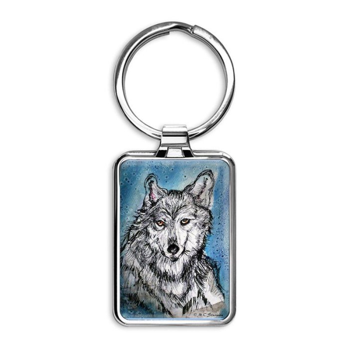 Wolf! Wldlife art! Rectangle Keychain